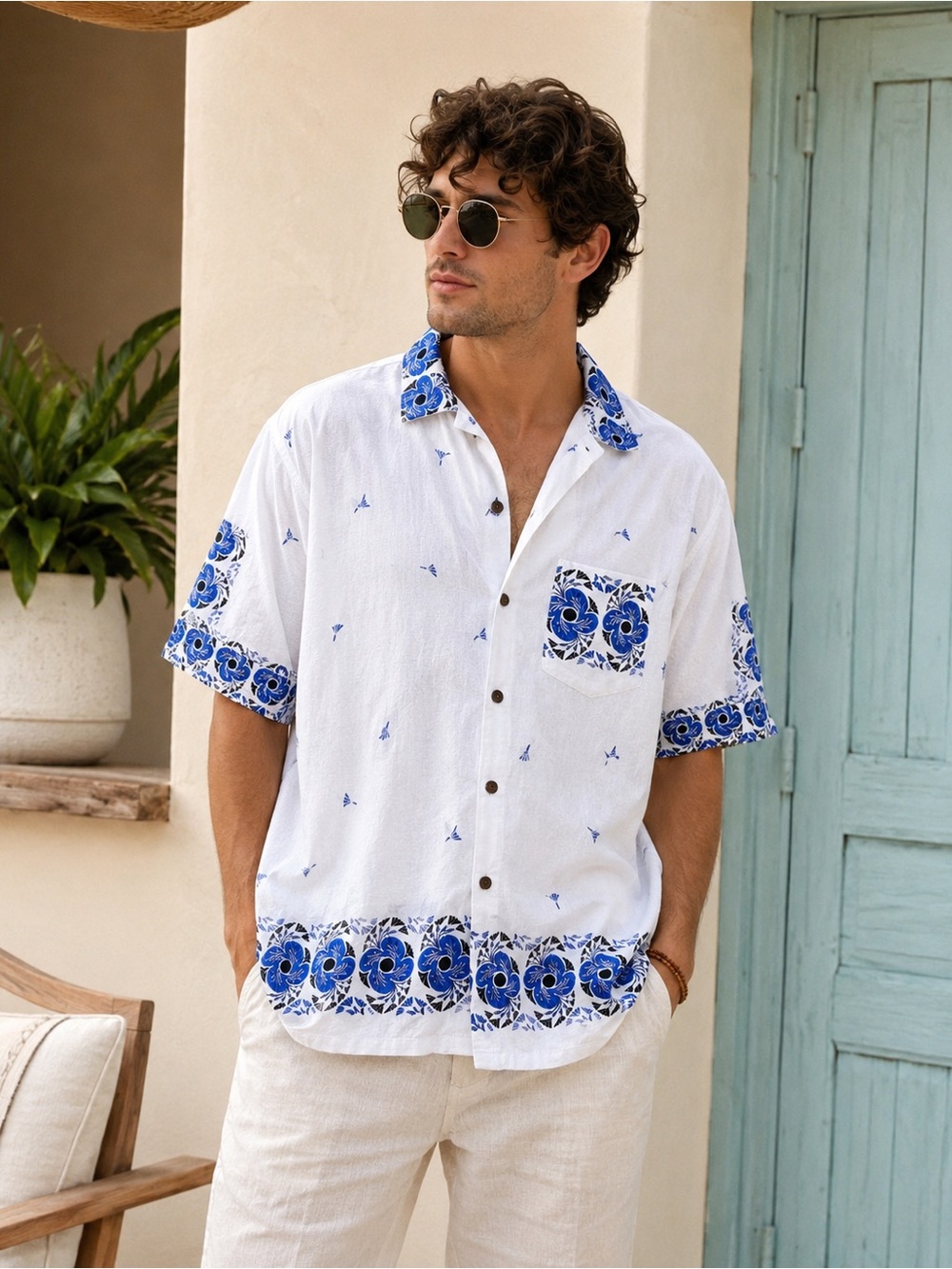 Vintage 90s Aloha Resort Shirt Blue Floral Coconut Buttons Men’s XL Fit Hawaiian